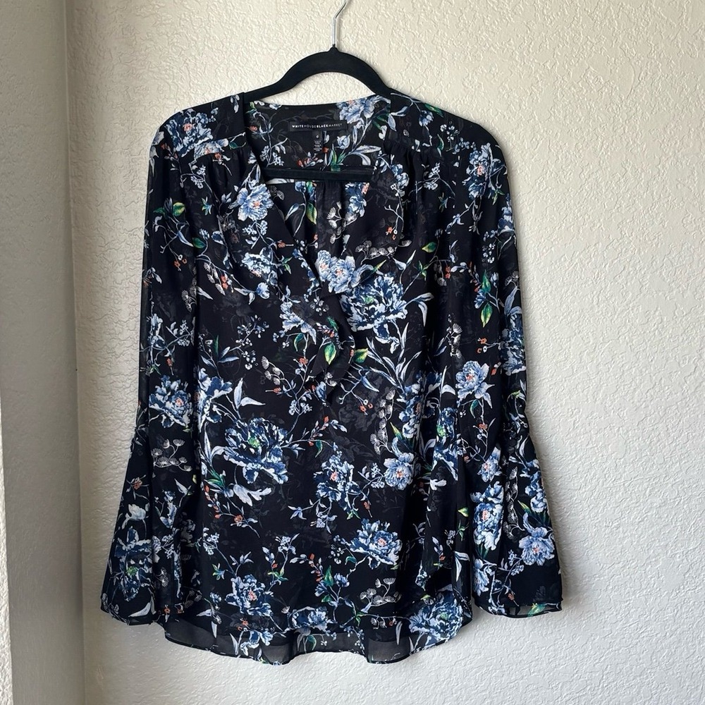 White House Black Market Floral Bell Sleeve Blouse S 6